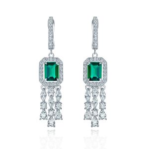 Quality Green Gemstone Cubic Zirconia Long Drop Earrings For Wedding for sale