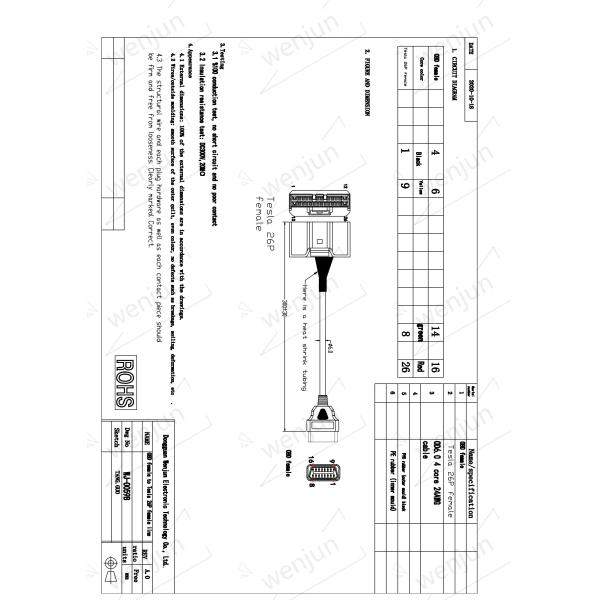 Car Diagnostic OBD2 Connector Cable Compatible 26 Pin Female