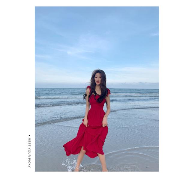 Super Fairy Red 105cm Ladies Summer Beach Dresses
