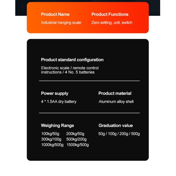 Blue Aluminum Alloy Stainless Steel Precision Hanging Crane Weighing Scale 100kg 300kg 500kg 1000kg 1t With OIML Approval