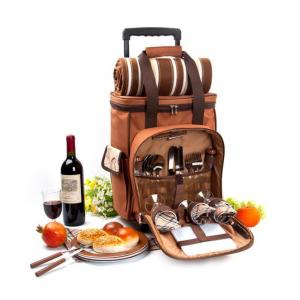 China Pull rod Picnic Bag with 4 wheels Cooler Compartment, Wine Holder, Waterproof Picnic Blanket wholesale on sale