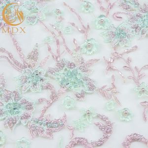 Attractive French 3D Embroidery Lace Fabric Beaded 80% Nylon