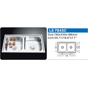 Large Electroplated 201 Stainless Steel Kitchen Sink Double 2 Compartment