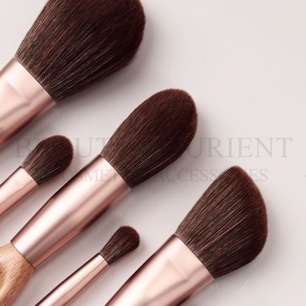 Patented 9pcs Complete Face Brush Set Walnut Wooden Handle Facial Brush Kit