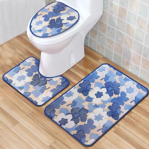 OEM ODM Three Piece Bathroom Rugs Toilet Tank Cover Set Washable