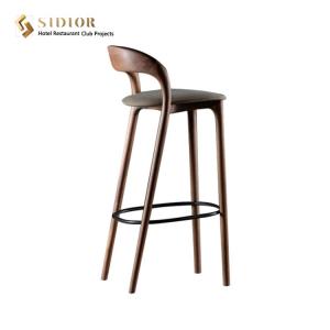 Quality Nordic Solid Wood Contemporary Bar Chairs PU Leather High Back Bar Stools SGS for sale