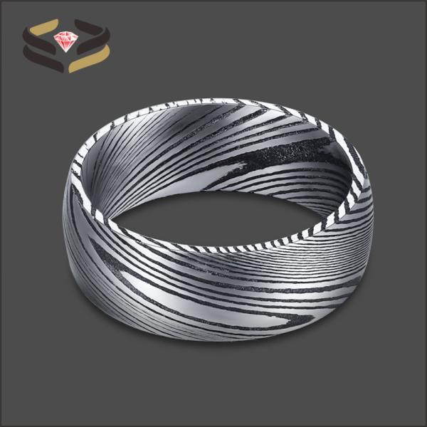 Black Plated Wedding Damascus Steel Rings Third Party Appraisal 8mm For Men