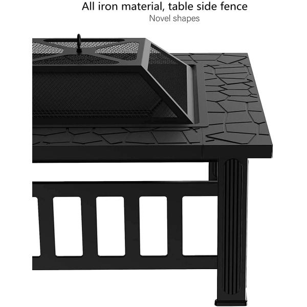 Outdoor Heating Square Fire Pit 32 Inch for Patio Backyard Garden High Satisfaction