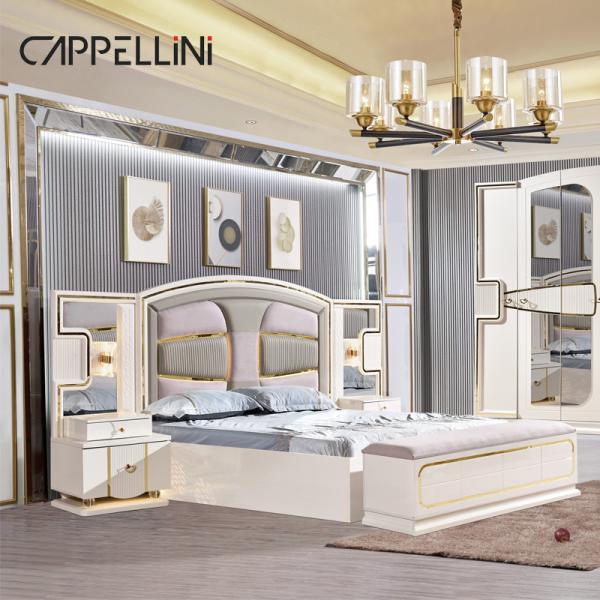 Wholesale Price King Size Double Leather Bed Suite Master Room Home White Full Wooden Mdf Luxury Bedroom Furniture Set