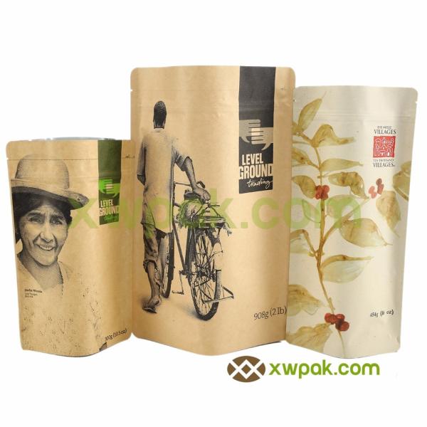 Biodegradable Coffee Packing Bags Brown Kraft Laminated Paper Bag For Tea FDA