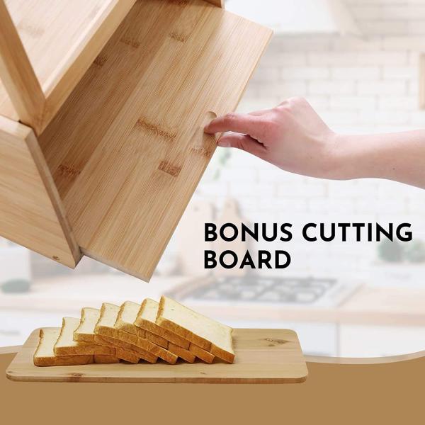 Counter Antibacterial Bread Bin Bamboo With Cutting Board