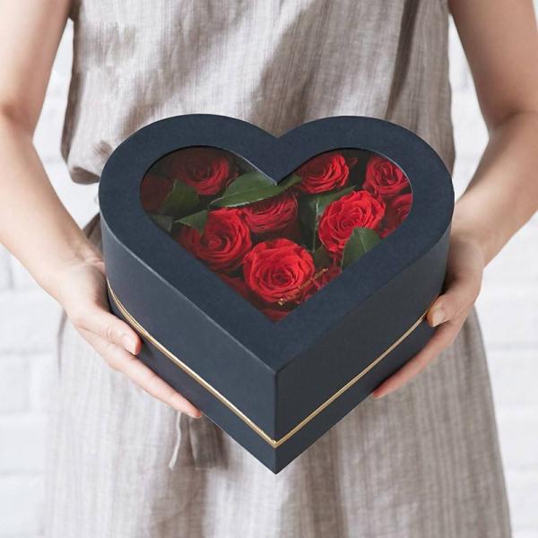 Simple Luxurious Creative Colorful Romantic Heart Flower Box Packaging with PVC Window