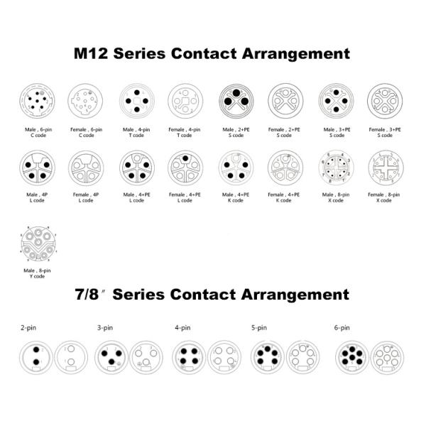 Metal Screw Phoenix M12 Cable 100cm Length Male To Female Black With PVC Cover