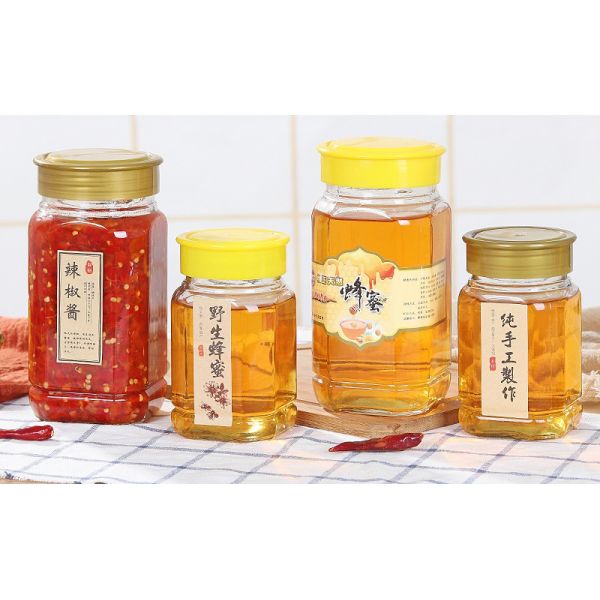 Empty Clear Square Glass Honey Jar With Screw Plastic Lid Classic Design