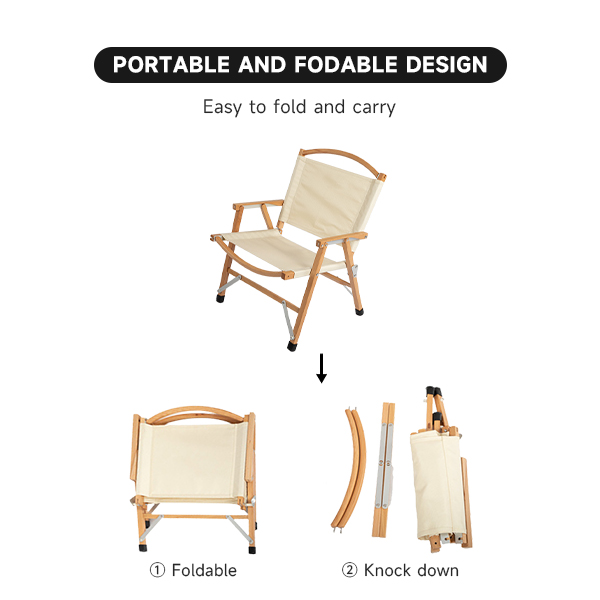 Custom Logo Oak Wood Portable Camping Chair Fold Out Large