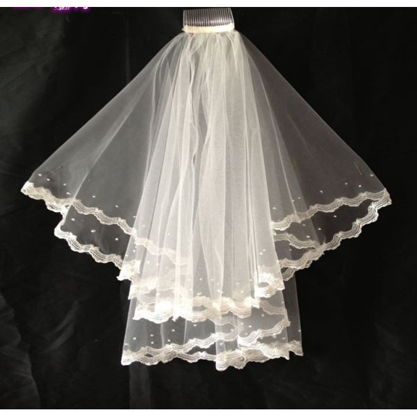 Embroidery lace with bead Ivory/White Bridal Veil with Rhinstone Wedding Accessories