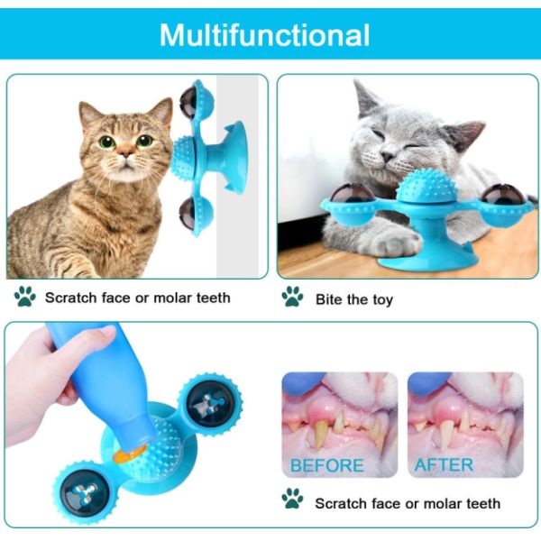 Interactive Rotating Windmill Cat Toy With Suction Cup Windmill Kitten Toys Cat Toothbrush Toy