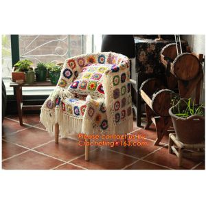 Handmade crochet hook Daisy striped blanket, Cashmere knitted blanket, sofa