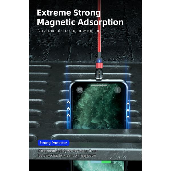 Magnetic Data cable 540° rotation USB Nylon Braided 3 in 1 data cable