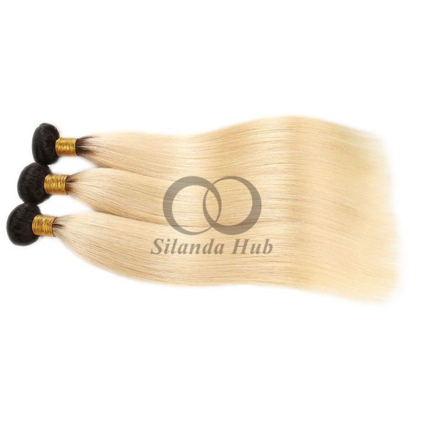 #T1B/613 Bleached Blonde Straight Remy Human Hair Bundles Sew In Weave Bundles Brazilian Bundle Deals