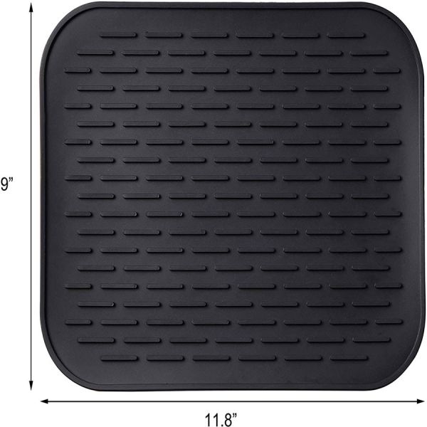Heat Resistant Drainer Silicone Dish Drying Mat For Pour Over Coffee Maker Black