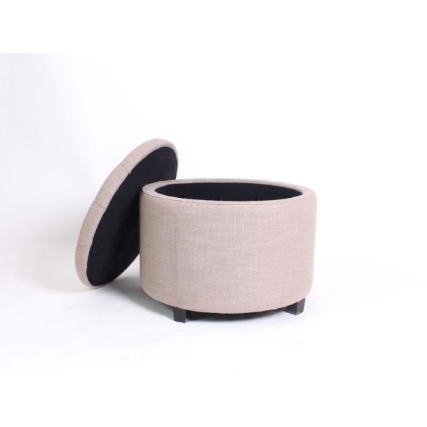 Linen fabric wooden folding ottoman round upholstered storage ottoman room footstool and ottomans