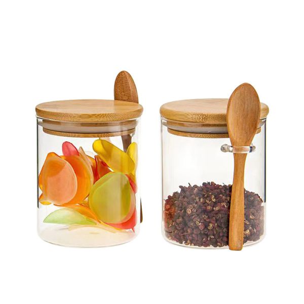 Commercial-Grade Glass Jars with Spoon|B2B Bulk Order|Airtight Bamboo Lids Containers|Custom Branding