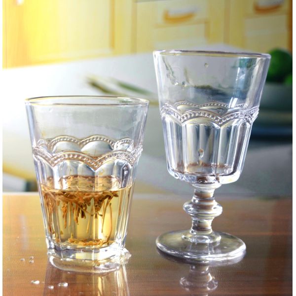 Stemless Embossed Multiple Tangent 10 Oz Glass Tumbler