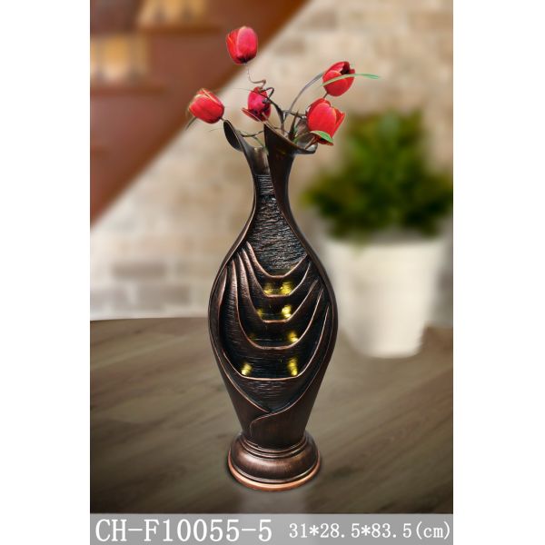 Lighted Flower Pot Polyresin Backyard Water Fountain