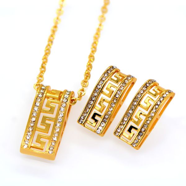 Vintage jewelry Pendants Necklaces Earrings Set For Women 18K Real Gold Plated