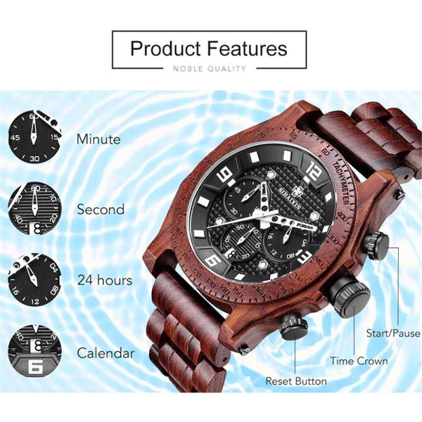 Wood Belt Multifunction Wrist ,wood watches for men ,3 ATM water proof .