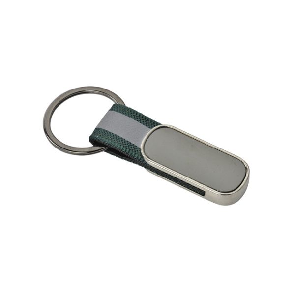 Webbing Strap Metal Keychain Holder Rectangle Pantone Color Zinc Alloy Iron Leather