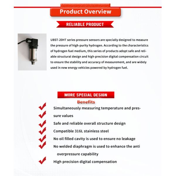 Hydrogen System Pressure Sensor UNIVO UBST-20HT Transmitter Series 4-20mA 1-5V 0.5-4.5VDC