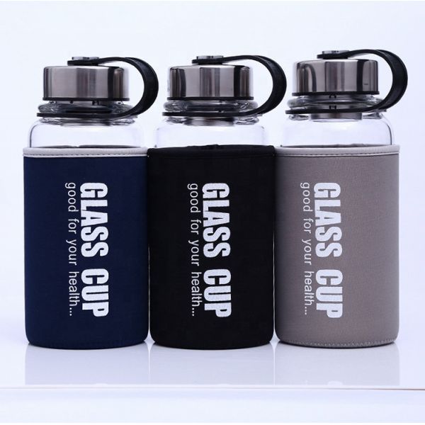 850ml/1000ml Big Size Sports Glass Bottles Durable High Borosilicate Unbreakable Glass Water Bottle 1 Liter With Nylon Sleeve Against Leaks And Spills