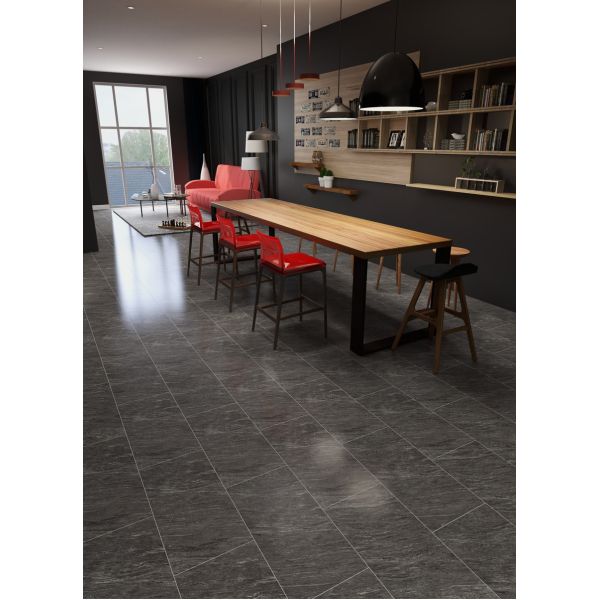 Black Quartz Stone SPC Composite Flooring 5mm 4mm GKBM Greenpy MJ-S6014