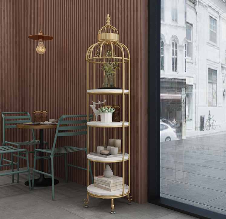 Rustproof Four Layers 32x136cm Metal Flower Stand Birdcage Shape