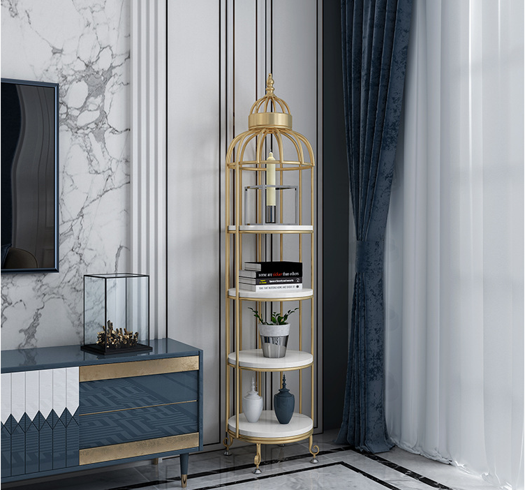 Rustproof Four Layers 32x136cm Metal Flower Stand Birdcage Shape