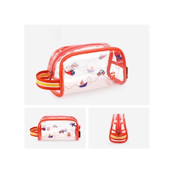 Promotional PVC Transparent Bag , Kids Pencil Case With PP Webbing Stripe Handle