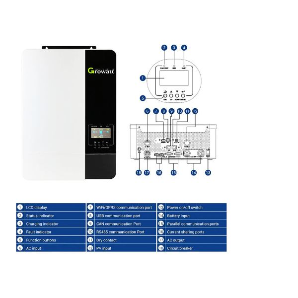 3000w 3500w 5000w Growatt Off Grid Inverter Single Phase SPF 3000-5000 ES