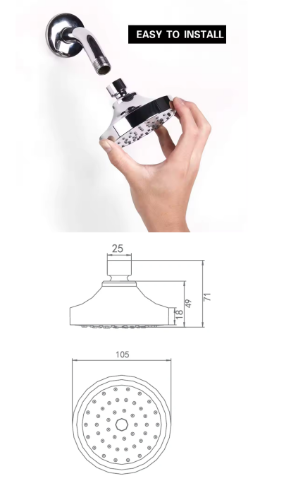 71mm Outer Diameter Round Spray Shower Head Shower Room Accessories