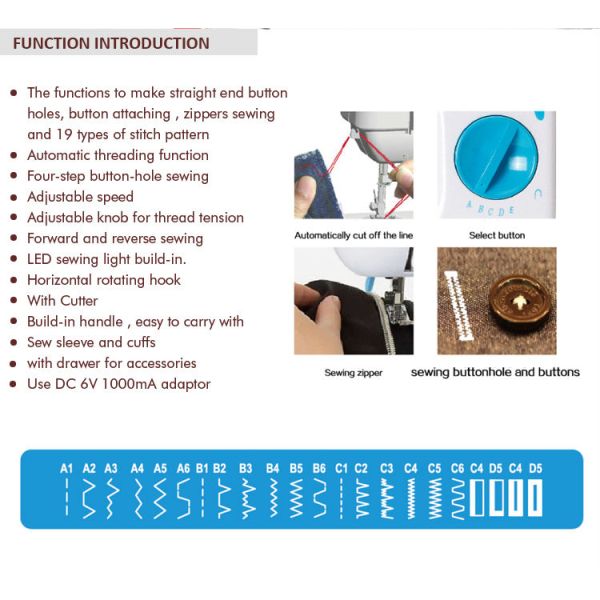 Main Material ABS Metal Lightweight 19 Stitches Automatic Sewing Machine for Jeans