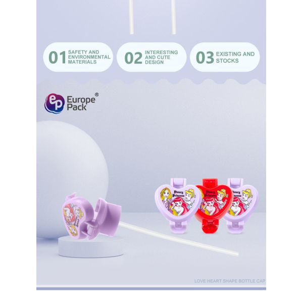 Heart-shaped Cartoon design child resistance cap cute plastic water bottle caps with straw