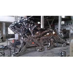 Lion Embossed Stainless Steel Large Garden Animal Statues 316 Polished