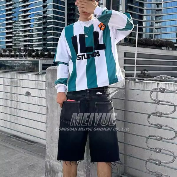Custom Polyester Football Jersey Double Layer Long Sleeve t Shirt Oversized Jersey T-shirt Boxy Fit Soccer Jersey Polo Shirt Men