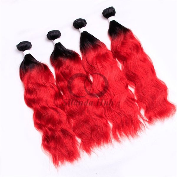#T1B/Red Natural Wave Remy Human Hair Bundles Sew In Weave Bundles Brazilian Bundle Deals