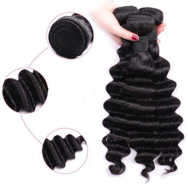 Loose Deep Wave Virgin Brazilian Human Hair Bundles With Closure No Tangle
