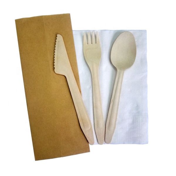 Disposable 140 mm cutlery birch wood fork and spoon