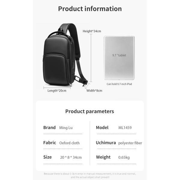 High quality printed logo new casual Shoulder Sling Crossbody Bag Custom logo Travel Men's Chest Bags