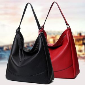 Custom Black Leather Shoulder Handbags Cotton Lining Zinc Alloy Hardware