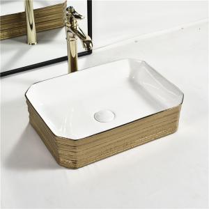 China Hotel Bathroom Sanitary Ware Plating Golden Countertop Face Hand Wash Basin on sale